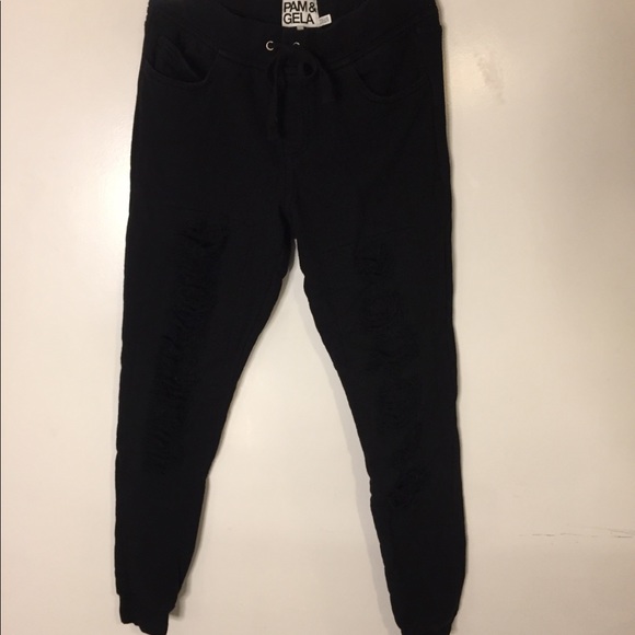 Pam & Gela Black Distressed Pants. Size Small - Picture 6 of 8